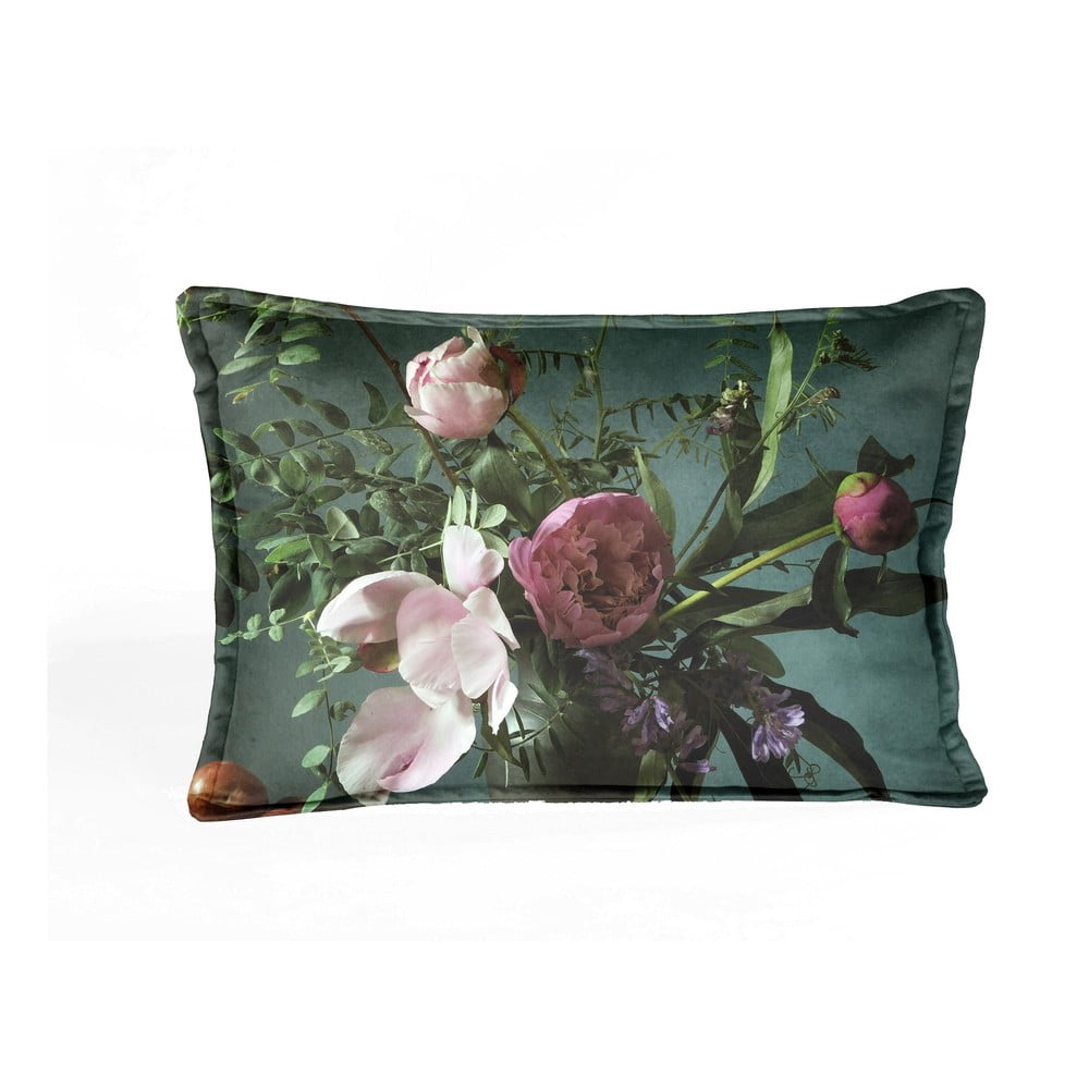 Zeleni jastuks cvjetnim uzorkom baršun Velvet Atelier Bodegon, 50 x 35 cm