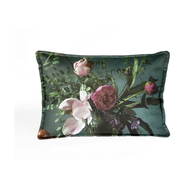 Zeleni jastuks cvjetnim uzorkom baršun Velvet Atelier Bodegon, 50 x 35 cm