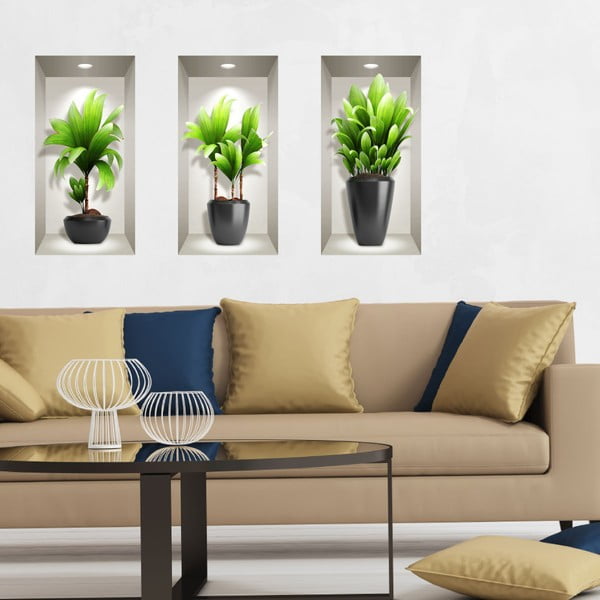 Set s 3 zidne 3D samoljepljive naljepnice Ambiance Exotic Plants