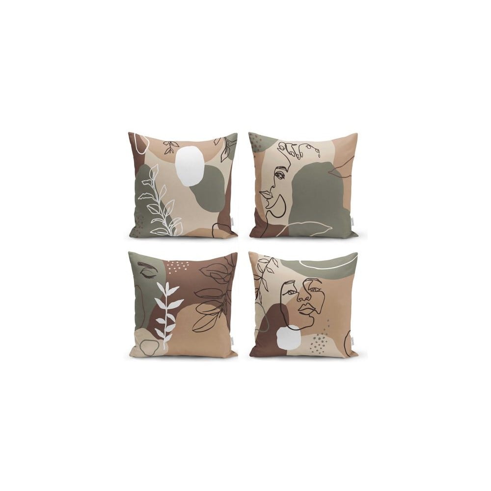 Set od 4 premaza na jastucima Minimalistički jastuk pokriva crtanje lica, 43 x 43 cm