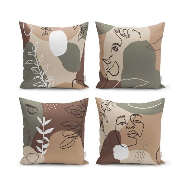 Set od 4 premaza na jastucima Minimalistički jastuk pokriva crtanje lica, 43 x 43 cm