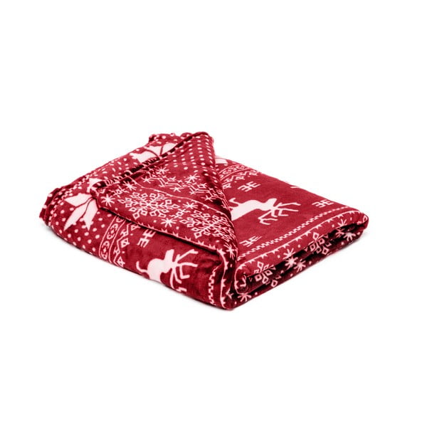 Crvena deka od mikropliša My House Deer, 150 x 200 cm