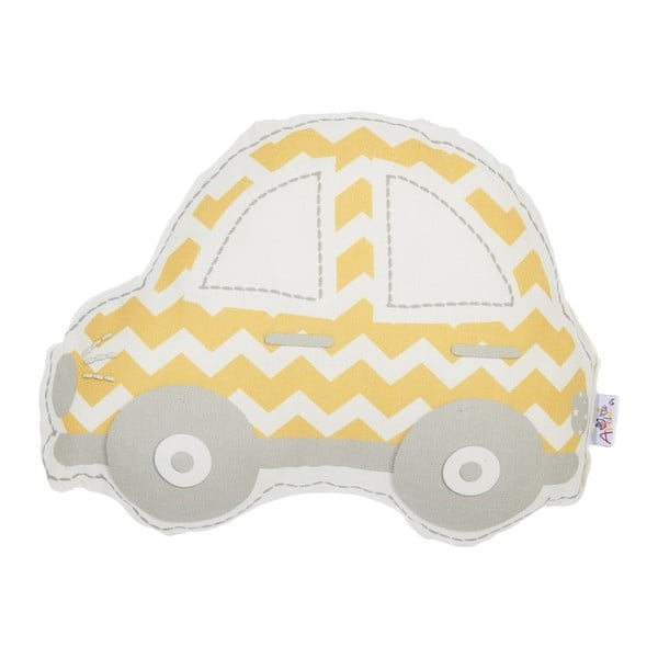 Žuto-sivi pamučni dječji jastuk Mike & Co. NEW YORK Pillow Toy Car, 32 x 25 cm