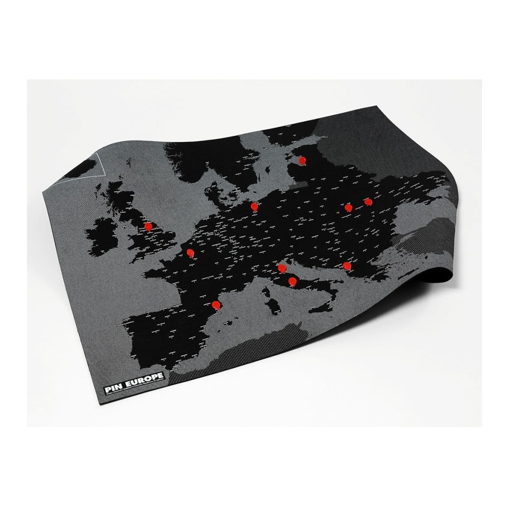 Crna zidna karta Europe Palomar Pin World, 100 x 80 cm