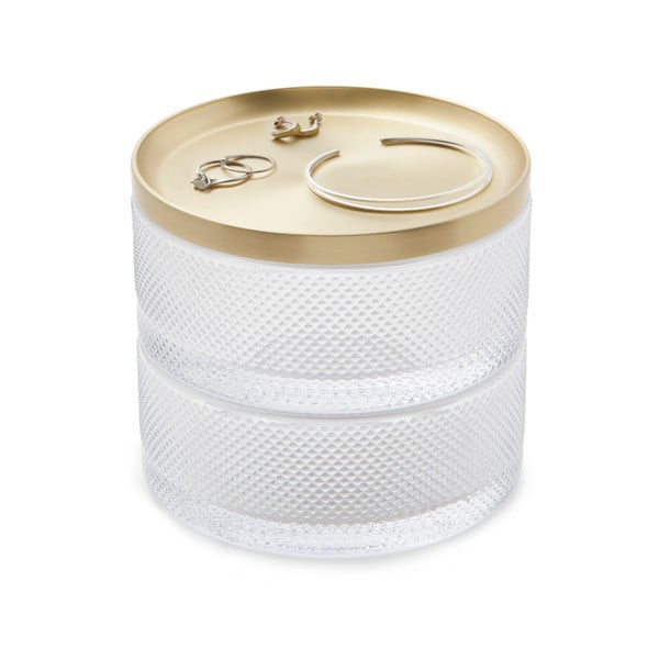 Staklena kutija za nakit s poklopcem u zlatnoj boji Umbra Tesora