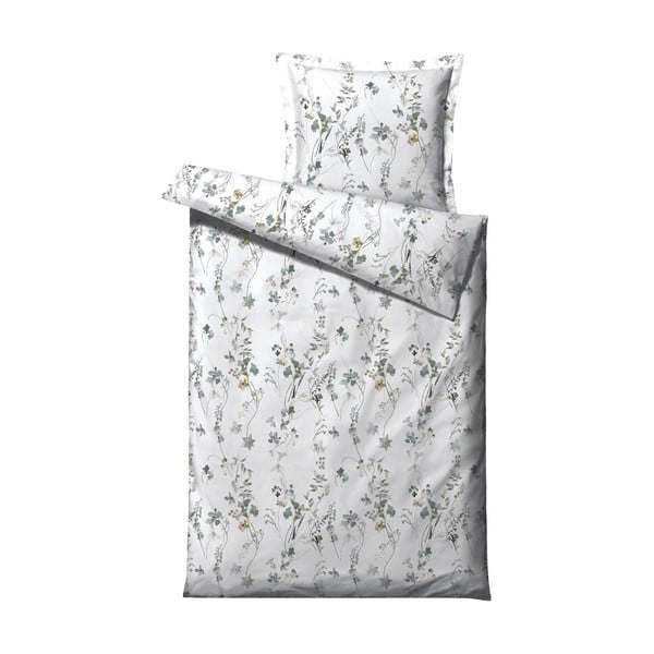 Bijelo-zelena lana za jedan krevet od pamuka Saten Södahl Meadow, 140 x 200 cm