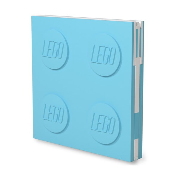 Tirkizna četvrtasta bilježnica s gel kemijskom olovkom LEGO®, 15,9 x 15,9 cm