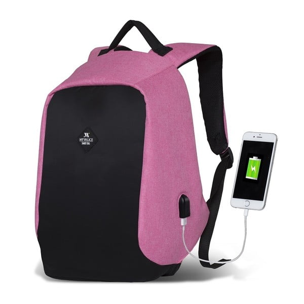 Crno-ružičasti ruksak s USB priključkom My Valice SECRET Smart Bag
