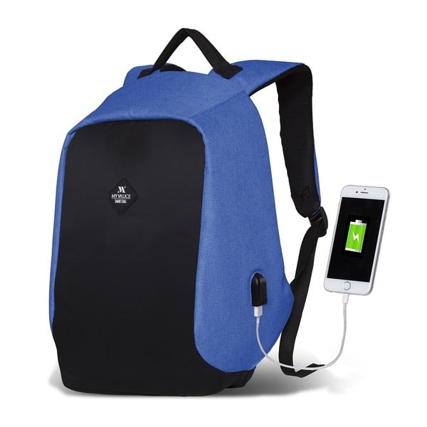 Crno-plavi ruksak s USB priključkom My Valice SECRET Smart Bag