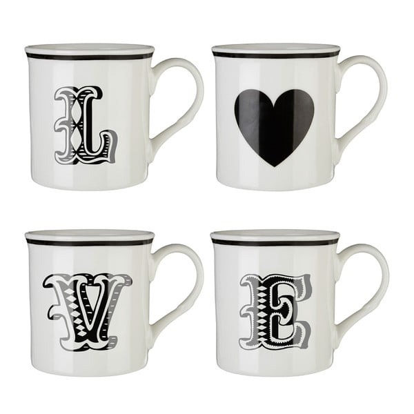 Set od 4 crno-bijele šalice Premier Housewares Love