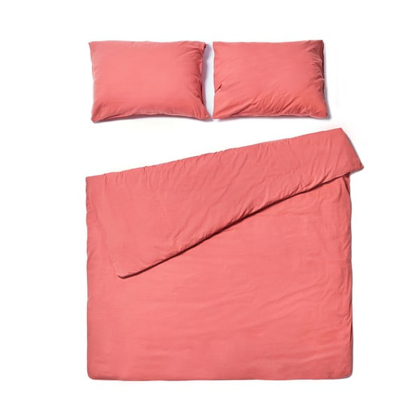 Posteljina od koraljno ružičastog pamuka za bračni krevet Le Bonom, 200 x 200 cm
