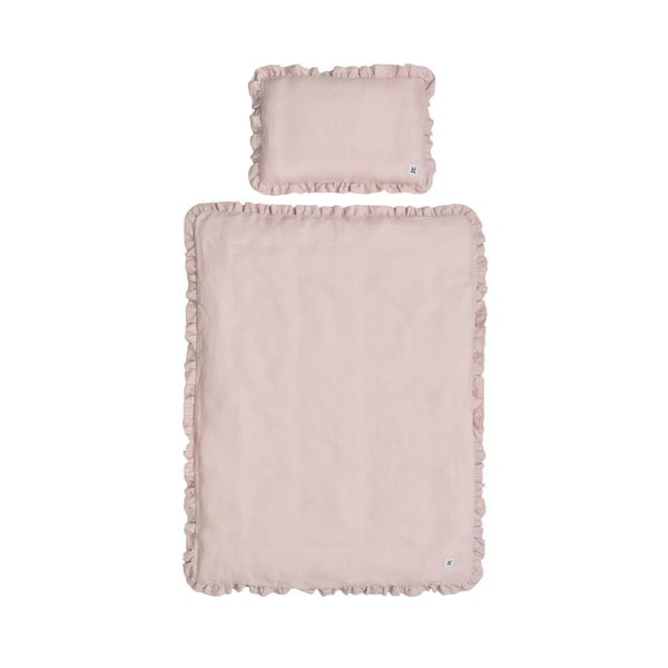 Ružičasta dječja lanena posteljina i jastuk BELLAMY Dusty Pink, 80 x 100 cm