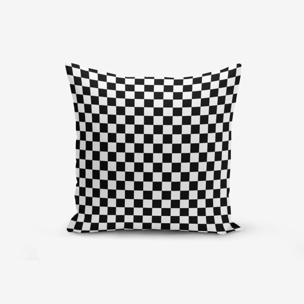 Crno-bijela jastučnica s primjesom pamuka Minimalist Cushion Covers Black White Ekose, 45 x 45 cm