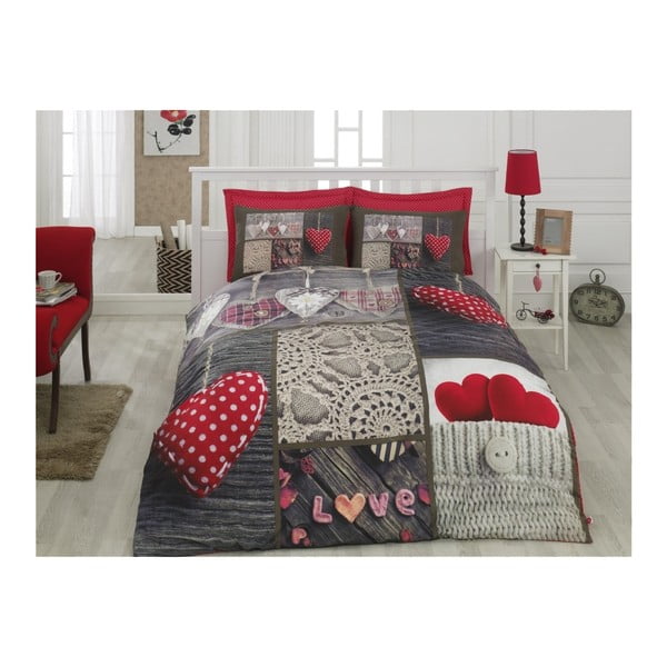 Pamučna posteljina i plahta za bračni krevet Nina Der, 200 x 220 cm