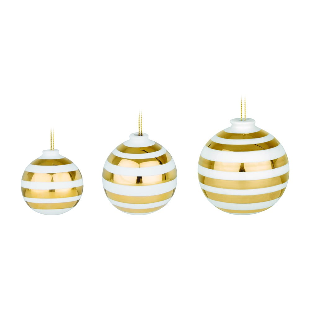 Set od 3 bijele keramičke božićne dekoracije za drvce s detaljima u zlatnoj boji Kähler Design Omaggio