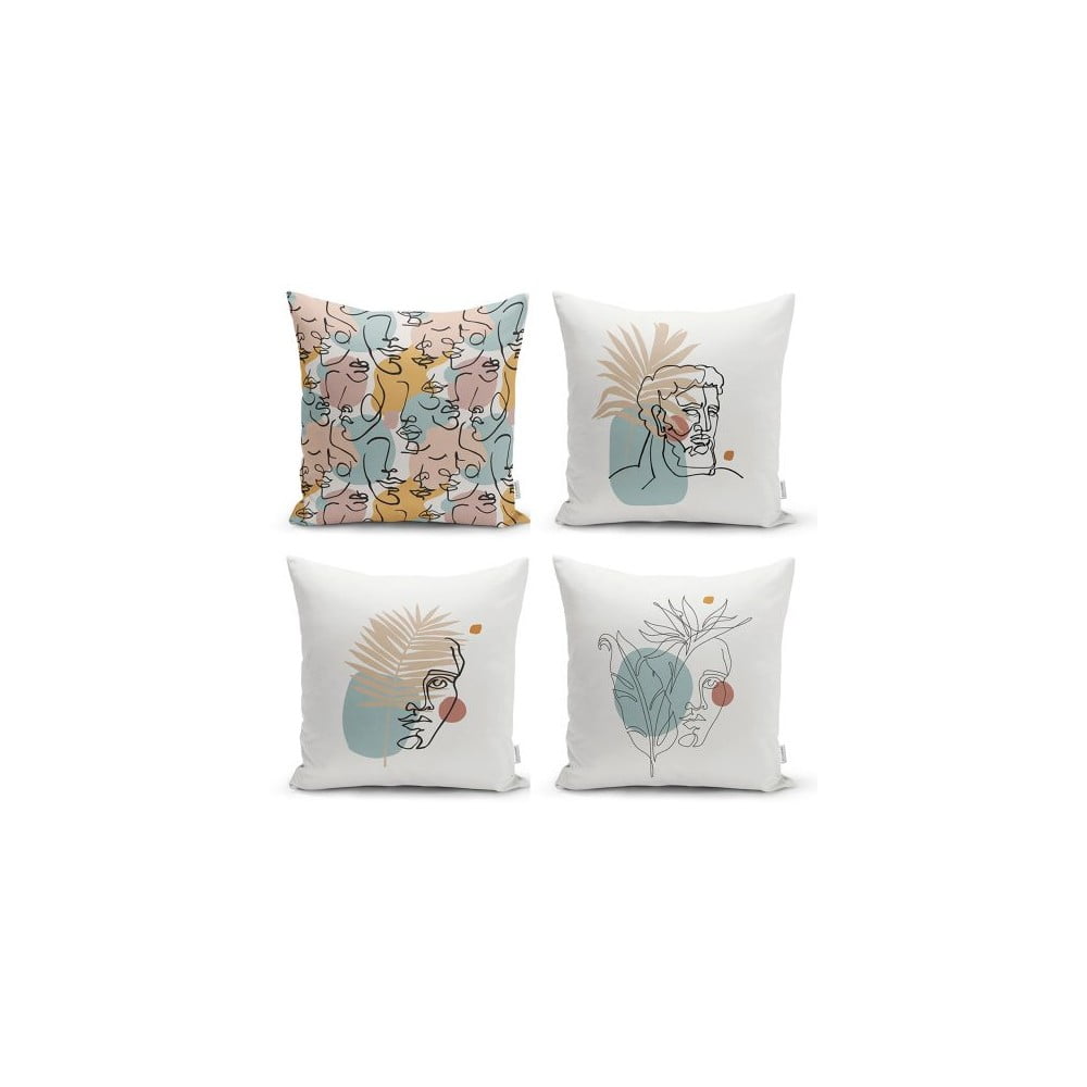 Set od 4 dekorativni premazi na jastucima Minimalistički jastuk pokriva minimalističko lice, 45 x 45 cm