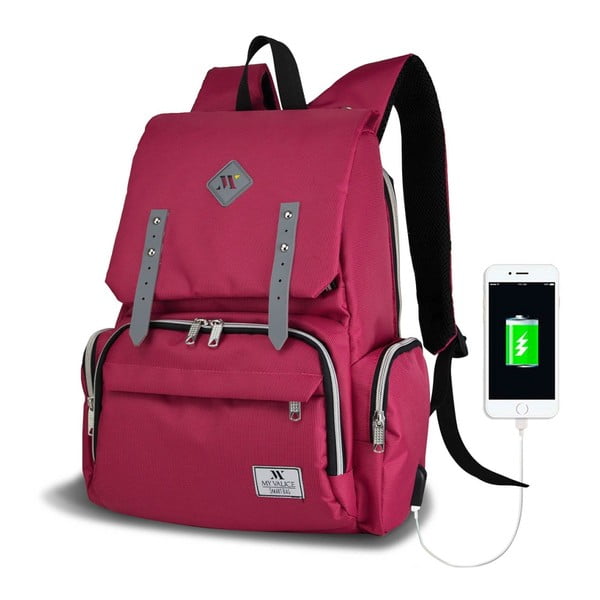 Ruksak u boji fuksije za majke s USB priključkom My Valice MOTHER STAR Baby Care Backpack