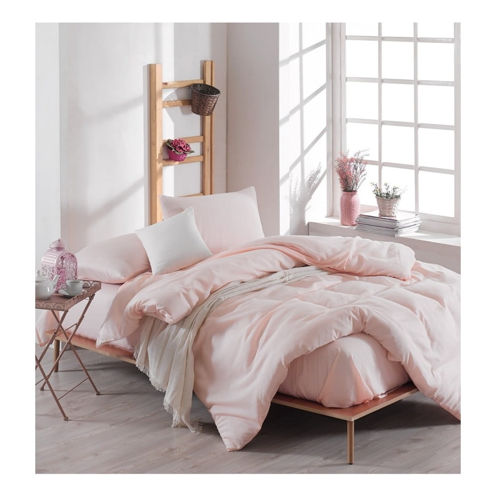 Set svijetlo ružičaste posteljine s posteljinom za bračni krevet Basso Merun, 200 x 220 cm