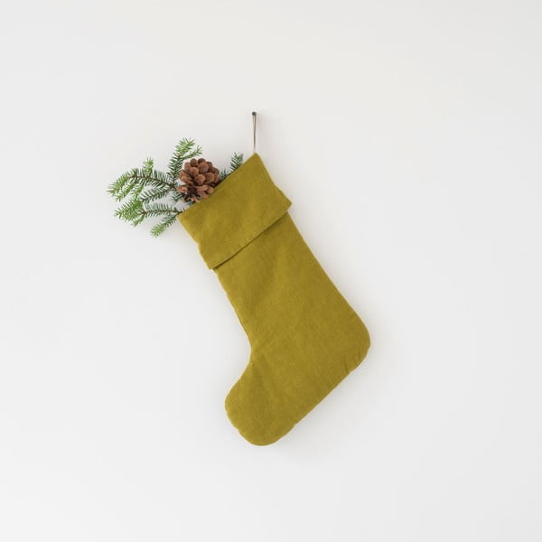 Zeleni božićni ukras od lana Linen Tales Christmas Stocking