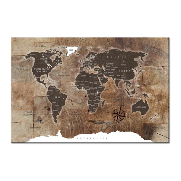 Oglasna ploča s karte svijeta Bimago Wooden Mosaic, 90 x 60 cm
