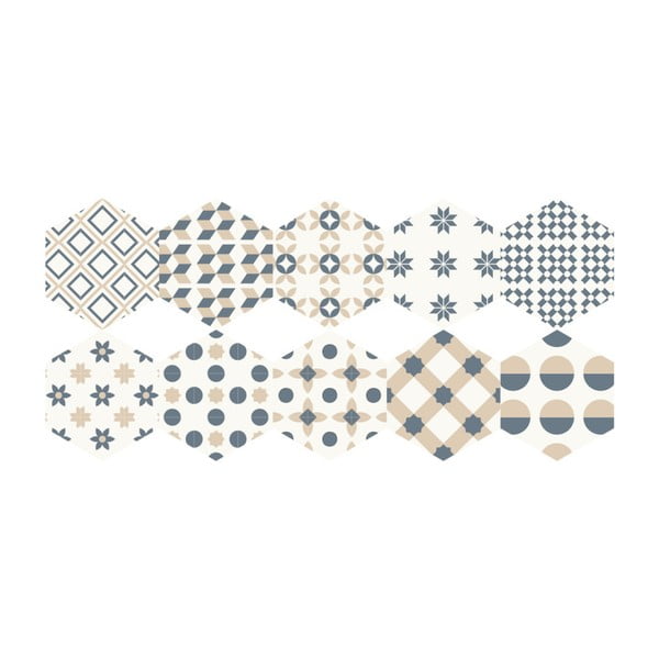Set od 10 podnih samoljepljivih naljepnica Ambiance Hexagons Gotzone, 20 x 18 cm
