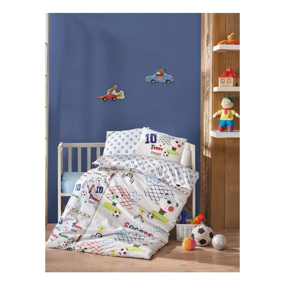 Pamučni set posteljine za bebe s nogometnom posteljinom, 100 x 150 cm