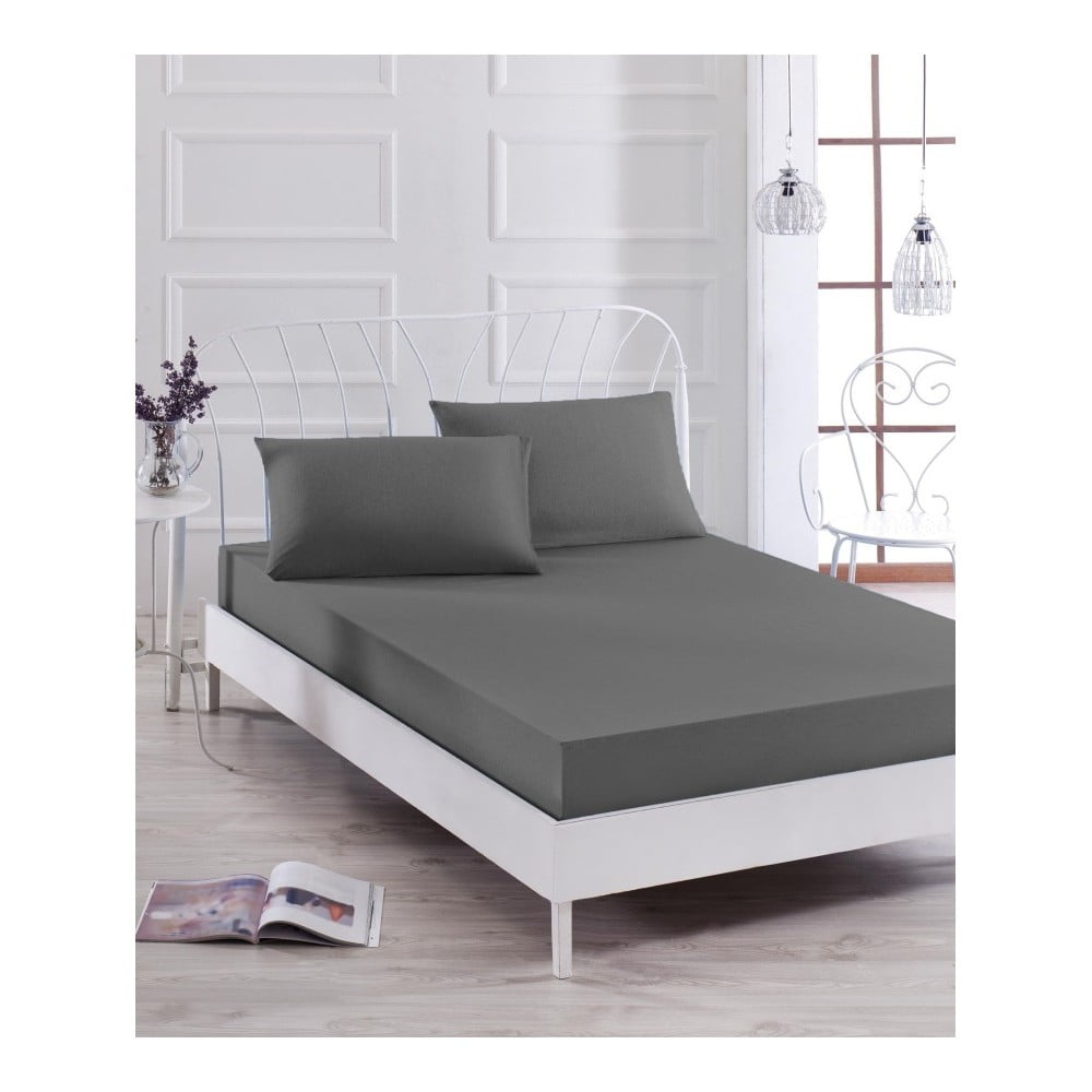 Set sivih elastičnih plahti i 2 jastučnice za krevet za jednu osobu Basso Gris, 160 x 200 cm