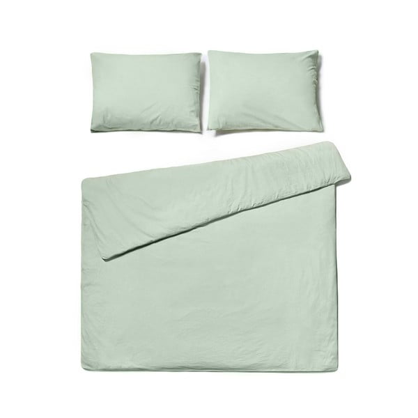 Kadulja zelena posteljina za bračni krevet od stonewashed pamuka Le Bonom, 200 x 200 cm
