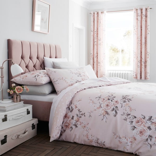 Ružičasta posteljina sa cvjetnim motivom Catherine Lansfield, 135 x 200 cm
