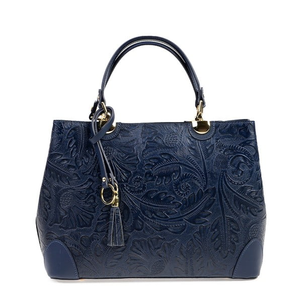 Plava kožna torbica Carla Ferreri Floral