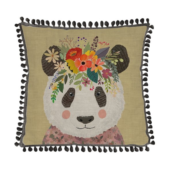 Jastuk od mješavine lana Little Nice Things Floral Panda, 45 x 45 cm