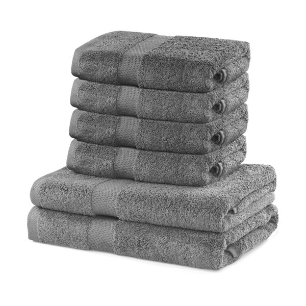Set od 2 pamučna siva velika ručnika i 4 mala ručnika DecoKing Marina