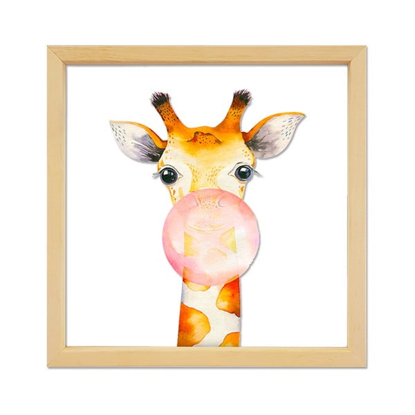 Staklena slika u drvenom okviru Vavien Artwork Giraffe, 32 x 32 cm