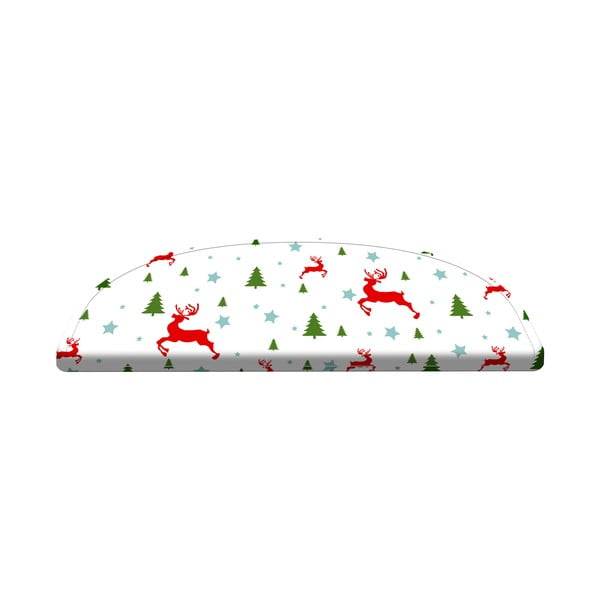 Crveno-bijeli tepisi za stepenice u setu od 16 kom Christmas Deer and Tree - Vitaus, 65 x 20 cm