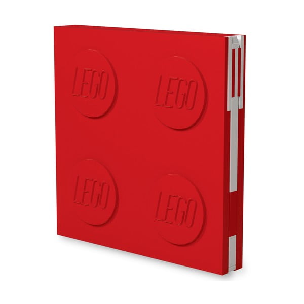Crvena četvrtasta bilježnica s gel kemijskom olovkom LEGO®, 15,9 x 15,9 cm