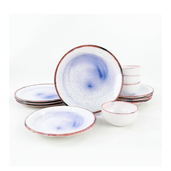 12-dijelni set bijelo-plavog keramičkog posuđa My Ceramic