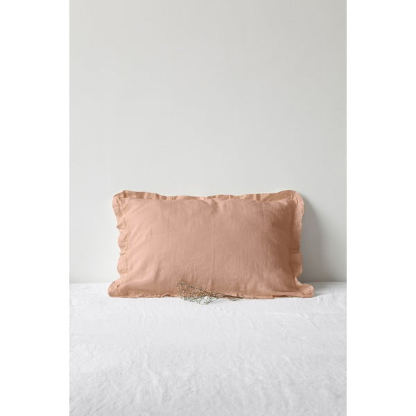 Terracotta smeđa lanena jastučnica s naboranim rubom Linen Tales, 50 x 60 cm