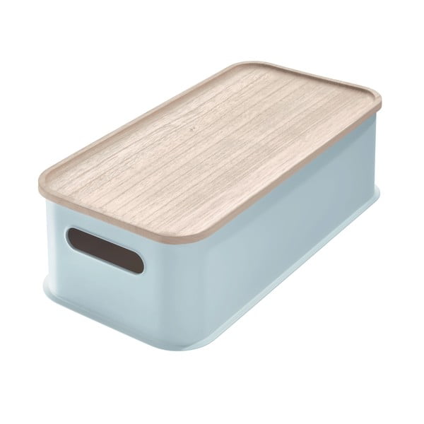 Siva kutija za pohranu s drvenim poklopcem paulovnija iDesign Eco Handled, 21,3 x 43 cm