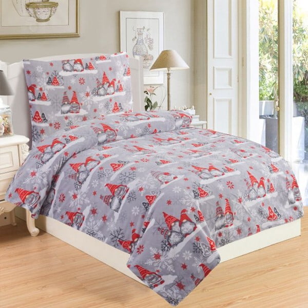 Siva božićna mikroplišana posteljina za krevet za jednu osobu My House Gnome, 140 x 200 cm