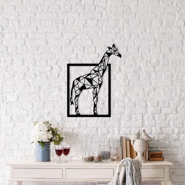 Crna metalna zidna dekoracija Giraffe, 45 x 60 cm