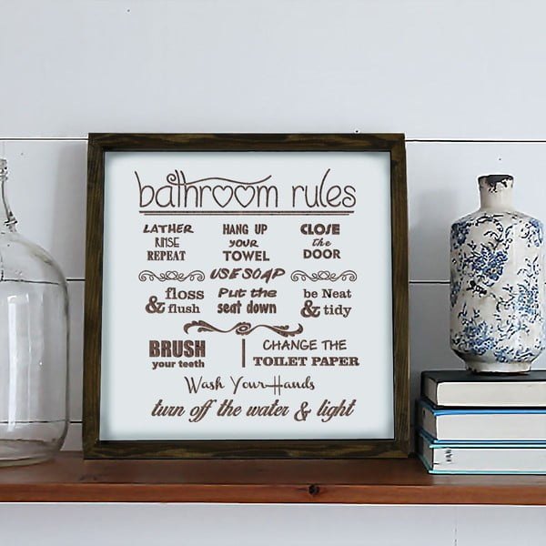 Zidna slika Bathroom Rules, 34 x 34 cm