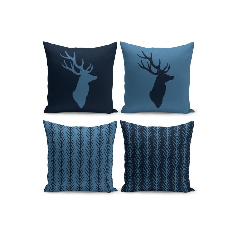 Set od 4 ukrasne jastučnice Kate Louise Blue Deer, 43 x 43 cm