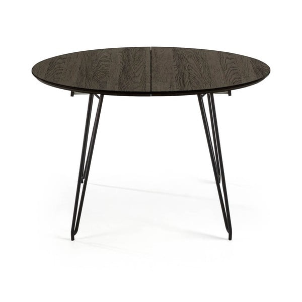 Crni blagovaonski stol na razvlačenje Kave Home Norfort, ⌀ 120 cm
