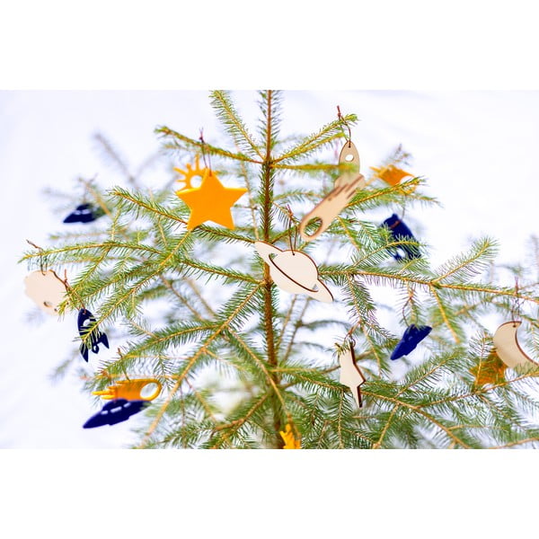 Set od 8 žuto-plavih božićnih ukrasa od filca Spira Medium