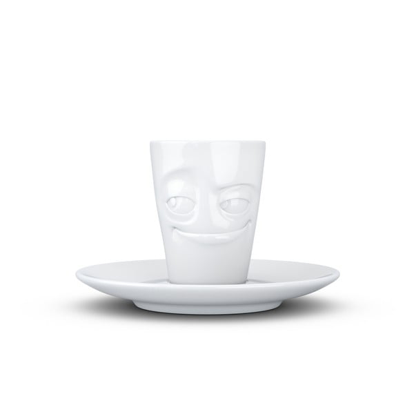 Bijela "nasmijana" porculanska šalica za espresso s tanjurićem 58products, zapremnina 80 ml