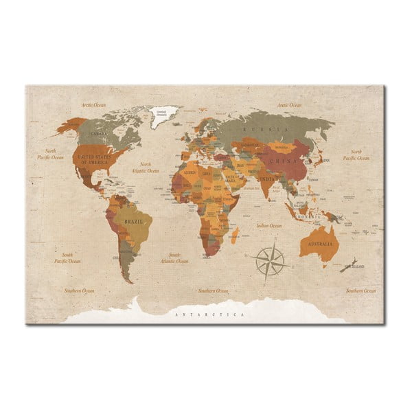 Slika karte svijeta Bimago Beige Chick, 90 x 60 cm