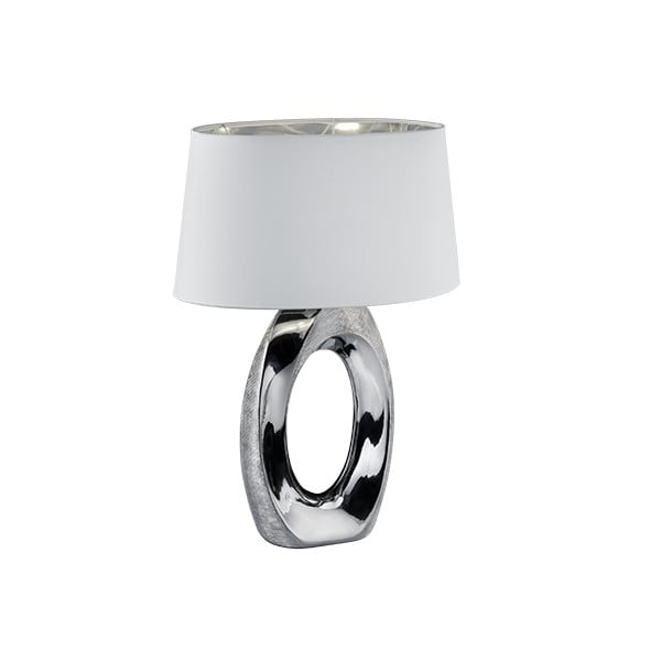 Stolna svjetiljka bijelo-srebrne boje od keramike i tkanine Trio Taba, visina 52 cm