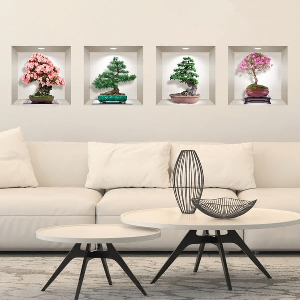 Set s 4 zidne 3D samoljepljive naljepnice Ambiance Bonsai of Seasons