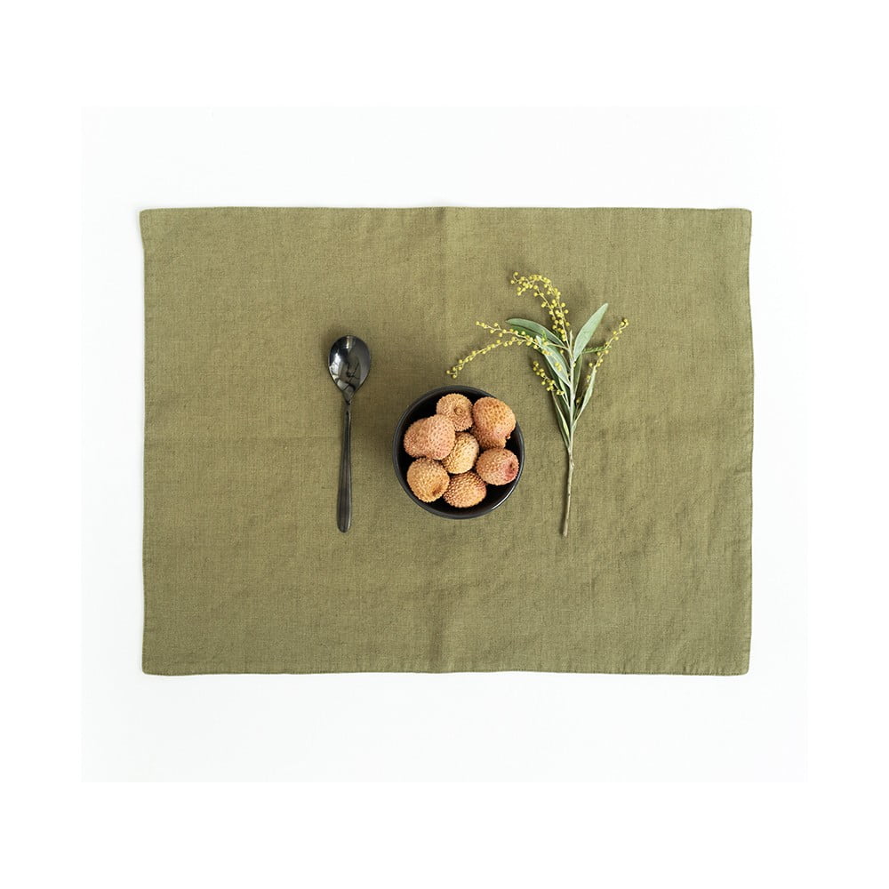 Maslinasto zelena lanena prostirka Linen Tales, 35 x 45 cm