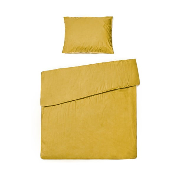 Pamučna posteljina senf žute boje za krevet za jednu osobu Le Bonom, 140 x 220 cm